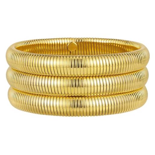 Emibele bracciale d'oro da 3 pezzi, titanio non appannare bracciale elastica, flessibile braccialetto bangle ampio, braccialetto a catena serpente stratificato per donne, oro