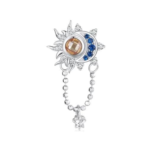 NINGAN 925 argento sterling sole e luna ciondolo lucido scintillante zircon bead charm, donna bracciale bead regalo