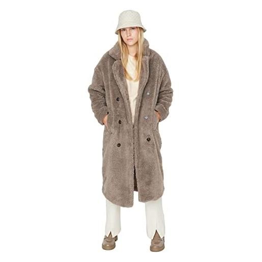 Trendyol cappotto oversize con colletto con risvolto, colore visone, 38 eu donna