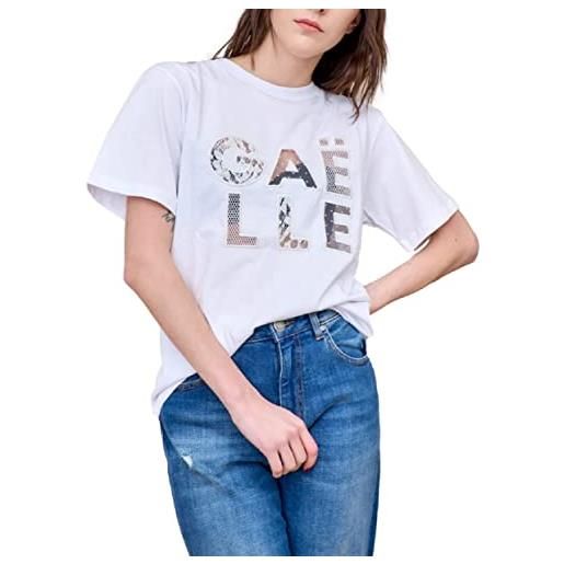 Gaelle t-shirt donna bianco t-shirt casual con logo e trasparenza 2