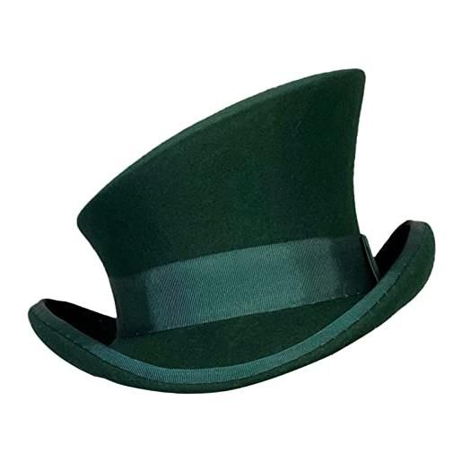 Generic cappello da uomo con cilindro asimmetrico cappello di lana da uomo unisex cappello steam punk cappello cilindro moda cappello decorativo cappello aviatore con occhiali, verde, taglia unica