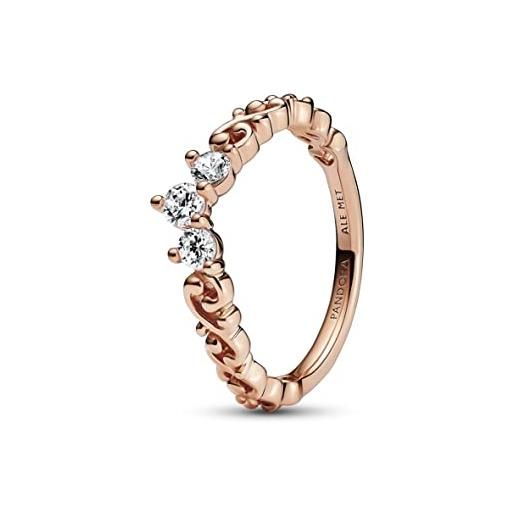 Pandora anello moments regal con tiara placcato in oro rosa 14 carati con zirconi cubici trasparenti, 58
