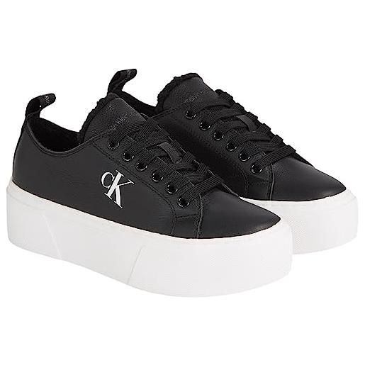 Calvin Klein jeans sneakers con suola preformata donna flatform low scarpe, nero (black/bright white), 39 eu