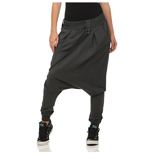 malito more than fashion malito di base pantaloni harem pantaloni aladin baggy 91086 donna taglia unica (grigio scuro)