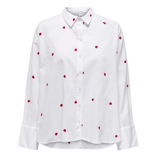 Only onlnew lina grace ls emb shirt wvn camicia da donna, bianco brillante/aop: cuore, s