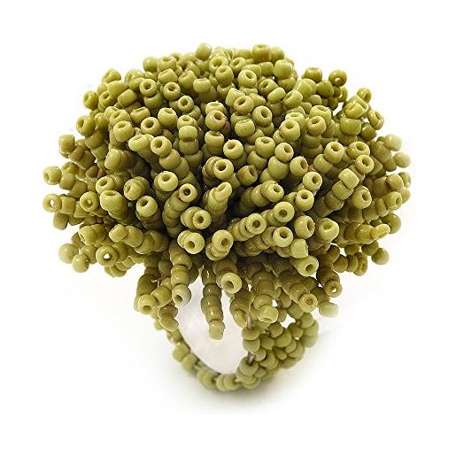 Avalaya anello elastico a forma di fiore con perline di vetro verde lime da 40 mm, misura unica, vetro