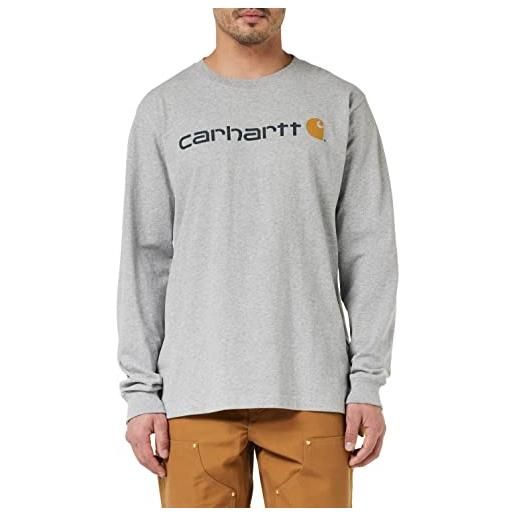 Carhartt t-shirt pesante, vestibilità comoda, manica lunga, grafica del logo, uomo, blu (navy), xxl