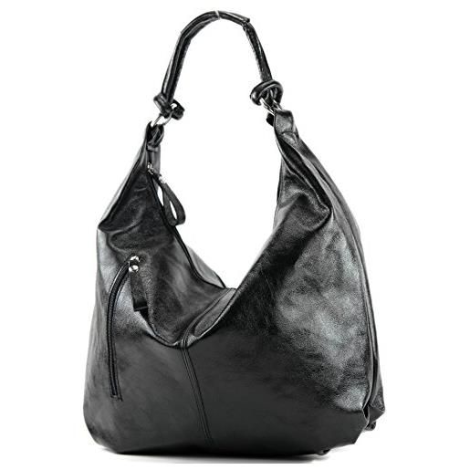 modamoda de borsa in pelle borsa in pelle hobo borsa in pelle vera pelle grande t158, colore: black metallic