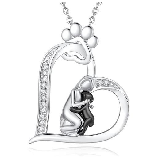 INFUSEU collana ragazza con cane, argento sterling 925 zampa cuore cani ciondolo dorato stampa zampa gioielli labrador beagle regali per donne ragazze