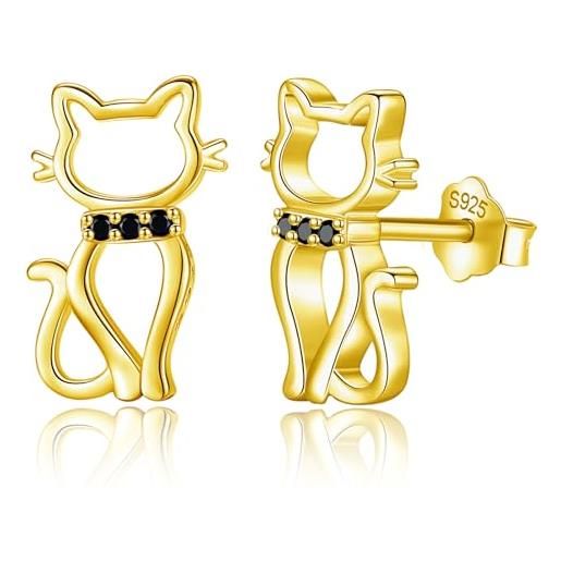 INFUSEU orecchini a lobo con gatto, argento sterling 925 18k oro carini gioielli adorabili animali domestici piccoli orecchini a cartilagine regali per ragazze donne