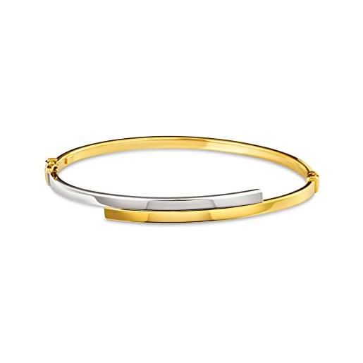 MIORE braccialetto a bande in oro giallo e oro bianco 9ct 375 braccialetto senza chiusura con meccanismo di sicurezza, lunghezza 18,5 cm