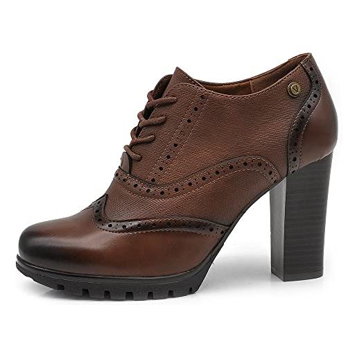 IF fashion scarpe da donna stringate francesine ricamo tacco grosso pelle sintetica mp354-4 marrone n. 36