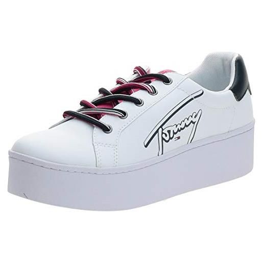 Tommy Hilfiger tommy icon signature flatform, scarpe da ginnastica basse donna, bianco (rwb 0k6), 40 eu