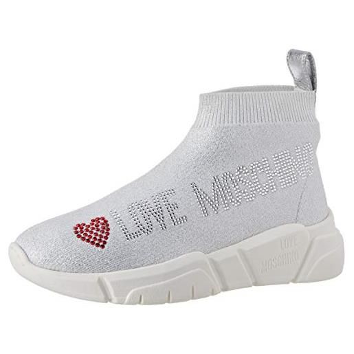 Love Moschino sca. Nod. Running35 calza lurex, sneaker donna, bianco (white soft 100), 35 eu