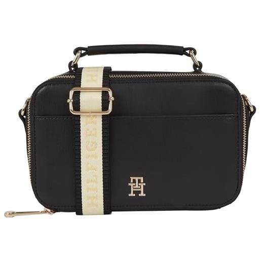 Tommy Hilfiger iconic tommy camera bag aw0aw15689, borse a tracolla donna, nero (black), os