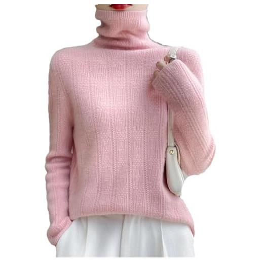 Vsadsau 100% lana merino dolcevita maglioni donna autunno inverno manica lunga pullover maglione slim jumper, rosa, xxl