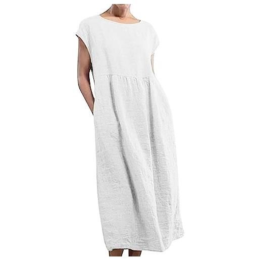 Cocila vestito bianco lino lungo vestito bianco pizzo vintage mini abito sexy aderente vestiti eleganti donna cerimonia lungo vestito in cotone donna vestito donna lungo cerimonia (white, xl)