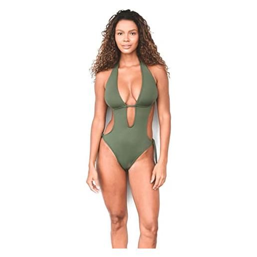 KINIBY - MODA MARE kiniby sexy trikini donna monokini un pezzo costume intero mare e piscina tinta unita bech. Brasil (verde amazonia 36/38 donna s)