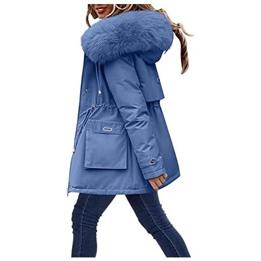Vagbalena cappotto invernale donna sherpa foderato cappotto cappotto con cappuccio cappotto ispessito cappotto caldo cappotto invernale lungo cappotto con cappuccio cappotto lungo in pile (blu, m)