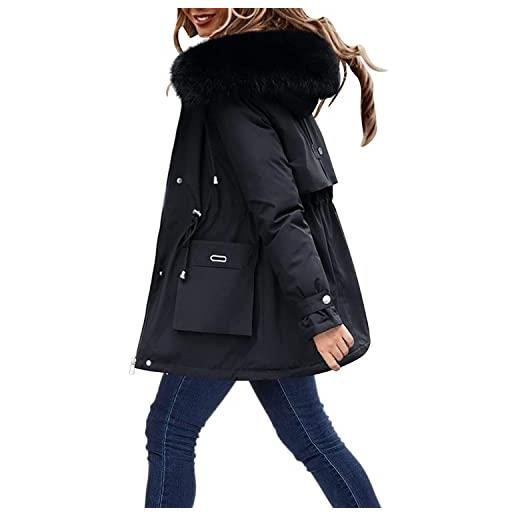 Vagbalena cappotto invernale donna sherpa foderato cappotto con cappuccio lungo in pile (blu, l)