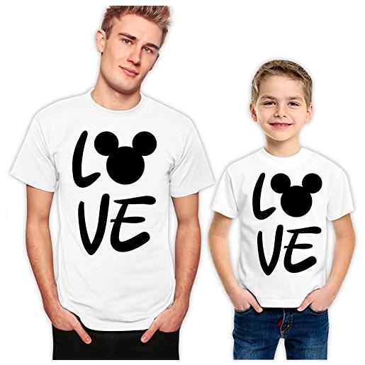 PicOnTshirt love mickey daddy and son - set di camicie abbinate per la famiglia, bianco, men m - kid 6-7 yrs