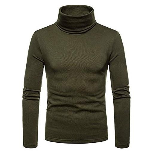 Zukmuk maglione caldo uomo invernale maglietta manica lunga a collo alto t-shirt slim fit felpa lavorata a maglia autunno basic sweater (verde+ velluto, xl)