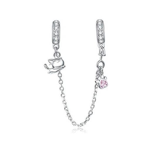 YASHUO Jewellery catena sicurezza cuore per braccialetto fascino sterling braccialetti europeo, colore: ciondolo gatto