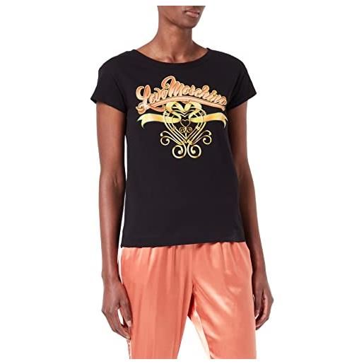 Love Moschino maglietta boxy fit in cotone jersey t-shirt, nero, 52 donna