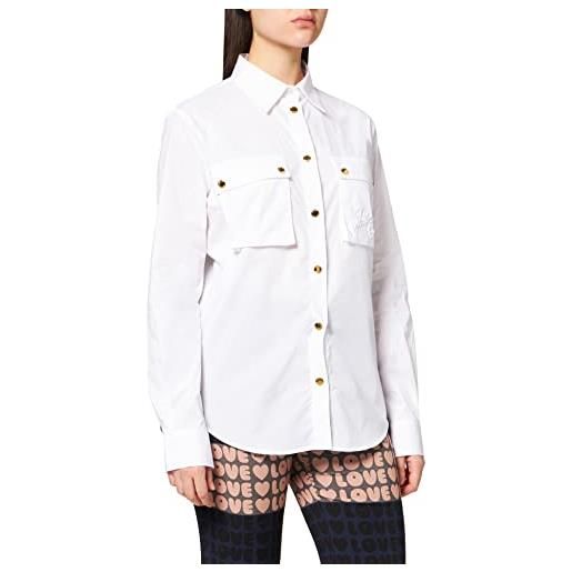 Love Moschino camicia a maniche lunghe regular fit con bottoni a pressione dorati e ricamo logo abbinato, bianco ottico, 50 donna