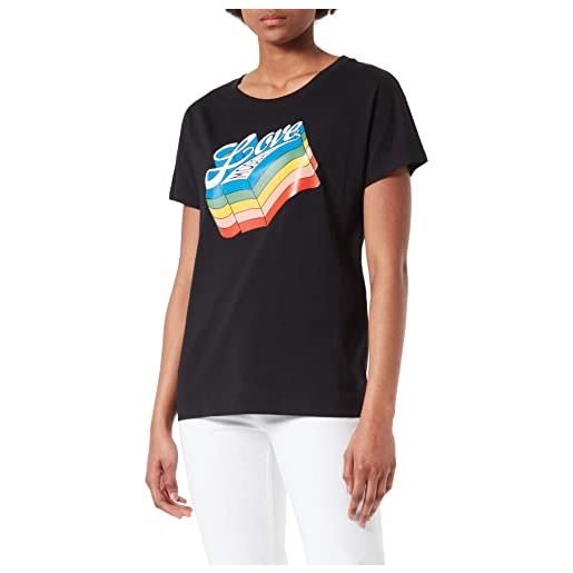 Love Moschino cotton jersey with logo rainbow print t-shirt, nero, 46 donna