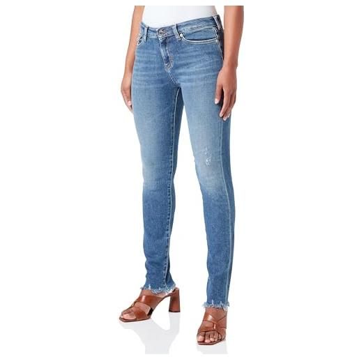Love Moschino skinny fit 5 pockets with leather-hued back tag jeans, blue denim, 32 da donna