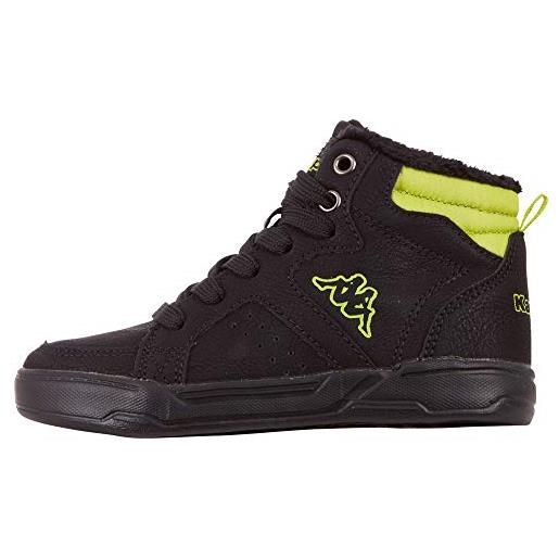 Kappa grafton scarpe da ginnastica unisex - bambini e ragazzi, nero (black/lime), 34 eu