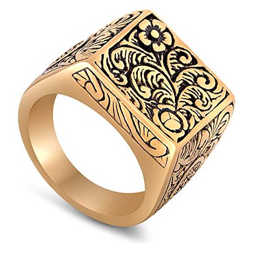 Akitsune floris anello | fiore in acciaio inox grande ornamento floreale seal design degli uomini delle donne anello - oro - us 9