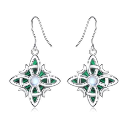 INFUSEU regali wiccan per donne, argento sterling 925 goccia irlandese nodo celtico gioielli in malachite orecchini adorabili regali per ragazze