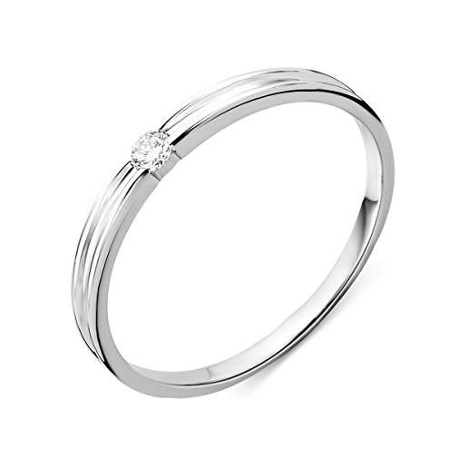 Miore - anello di fidanzamento da donna in oro bianco con diamante solitario, 9 carati (375), con brillante 0,05 ct e oro bianco, 56 (17.8), cod. M9154r56