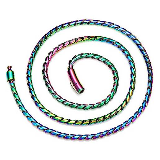 ROWIN&CO rainbow solid 6mm miami curb catena a maglie cubane catena/braccialetti in corda d'acciaio colorata 316l, unisex, catena girocollo multicolore per gioielli hip-hop (arcobaleno, 22)