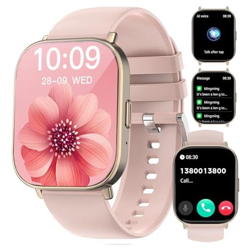 Fitonus smartwatch donna con chiamate, 2,01 hd orologio smartwatch 123 modalità sportive, impermeabile ip68, smart watch fitness con contapassi/cardiofrequenzimetro/sonno, rosa