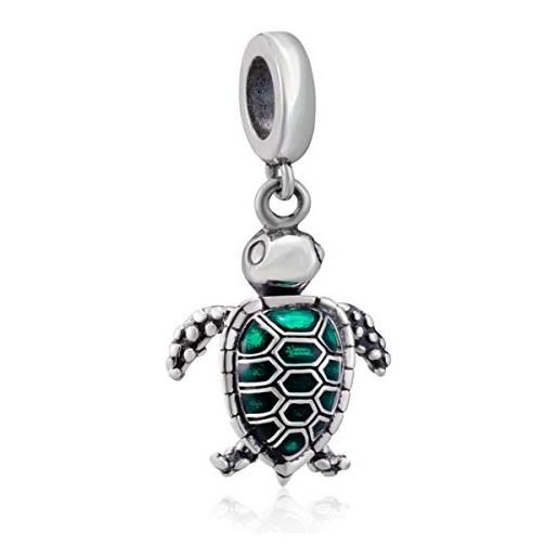 YaShuo Jewellery charm a forma di tartaruga in argento sterling con ciondolo a forma di tartaruga marina per braccialetti pandora, cristallo smalto