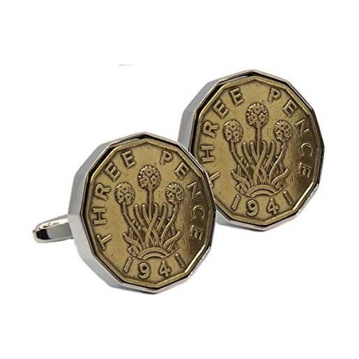 Cufflinks Direct monete da tre pence britanniche del 1941 gemelli da uomo per regalo di compleanno di 80 anni di gemelli direct (gemelli con confezione regalo)