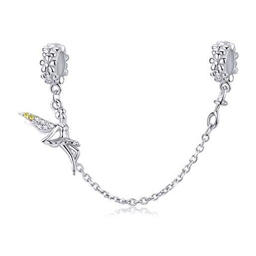 YASHUO Jewellery ciondolo in argento sterling 925 con perline in materiali sicuri, per braccialetti pandora da donna, stile europeo. E 925, colore: fiore elf catena di sicurezza, cod. Ys-c011