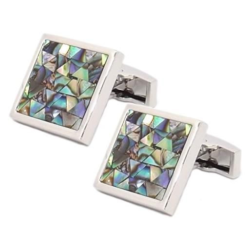 Cufflinks Direct - gemelli quadrati a forma di conchiglia di abalone multicolore da uomo e metallo di base placcato al rodio , colore: verde, cod. 8800228142214