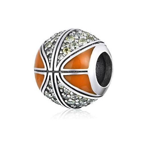 YASHUO Jewellery charm a forma di pallacanestro in vero argento sterling 925 con ciondoli a forma di pallone da calcio, per braccialetti da donna pandora, smalto cristallo, 