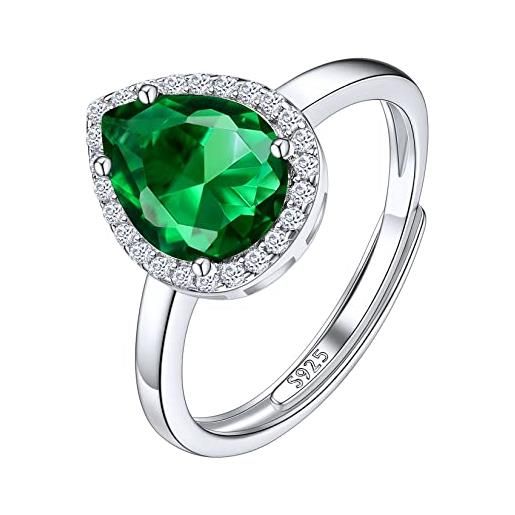 Suplight anello smeraldo verde goccia anello pietra verde smeraldo anello smeraldo argento 925 maggio con confezione regalo