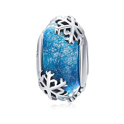 YaShuo Jewellery ciondolo in vetro di murano e argento sterling per braccialetti pandora e argento, colore: ciondoli a forma di fiocco di neve blu. , cod. 