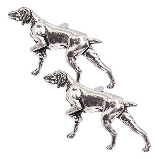 Cufflinks Direct pointer - gemelli da polso in peltro inglese, motivo: cane e segugio argento