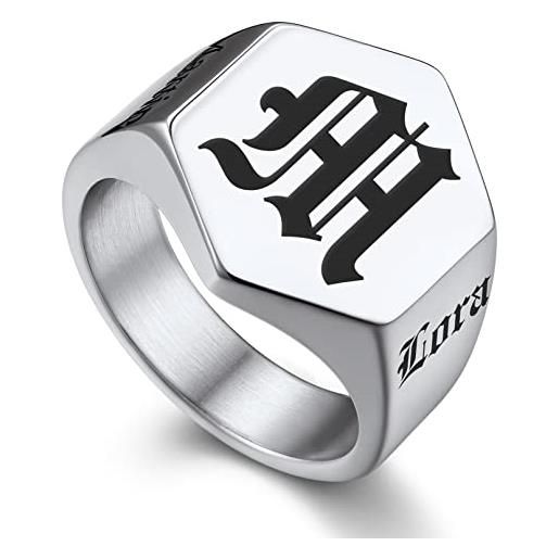 Bandmax anelli incisione uomo, esagonale anello argento personalizzato uomo, 32 misura anello uomo acciaio inossidabile, anello con iniziale personalizzabile, idee regalo per ragazzo papà