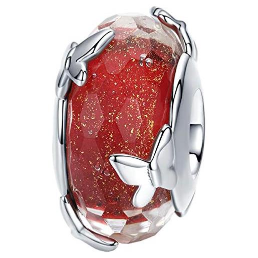 YaShuo Jewellery ciondolo in vetro di murano e argento sterling per braccialetti pandora e argento, colore: ciondolo a forma di farfalla rossa. , cod. C1154
