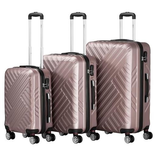 Zelsius set di 3 valigie | valigetta rigida in abs con serratura a combinazione, ruote doppie e divisorio interno | valigetta rigida per bagagli a mano, set da 3 pezzi, trolley grande, rosa. 