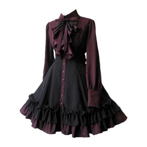 FaroLy donne rinascimento abito gotico nero abito a maniche lunghe con volant e fiocchi per tutti i giorni halloween cosplay (color: schwarz, size: xs)