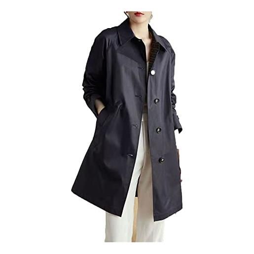 SUKORI cappotti da donna spring and autumn mid-length women's trench british style all-match coat single-breasted loose khaki women spring jackets (color: navy blue, size: medium)